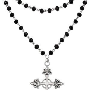 Gothic Layered Cross Necklace Black Bead Choker Halloween Gift for Women